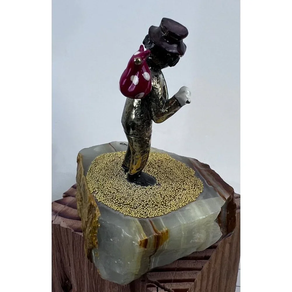 Handcrafted Metal Hobo Clown Figurine Stone Base 24K Gold Detailing '83 Ron Lee - Picture 5 of 10